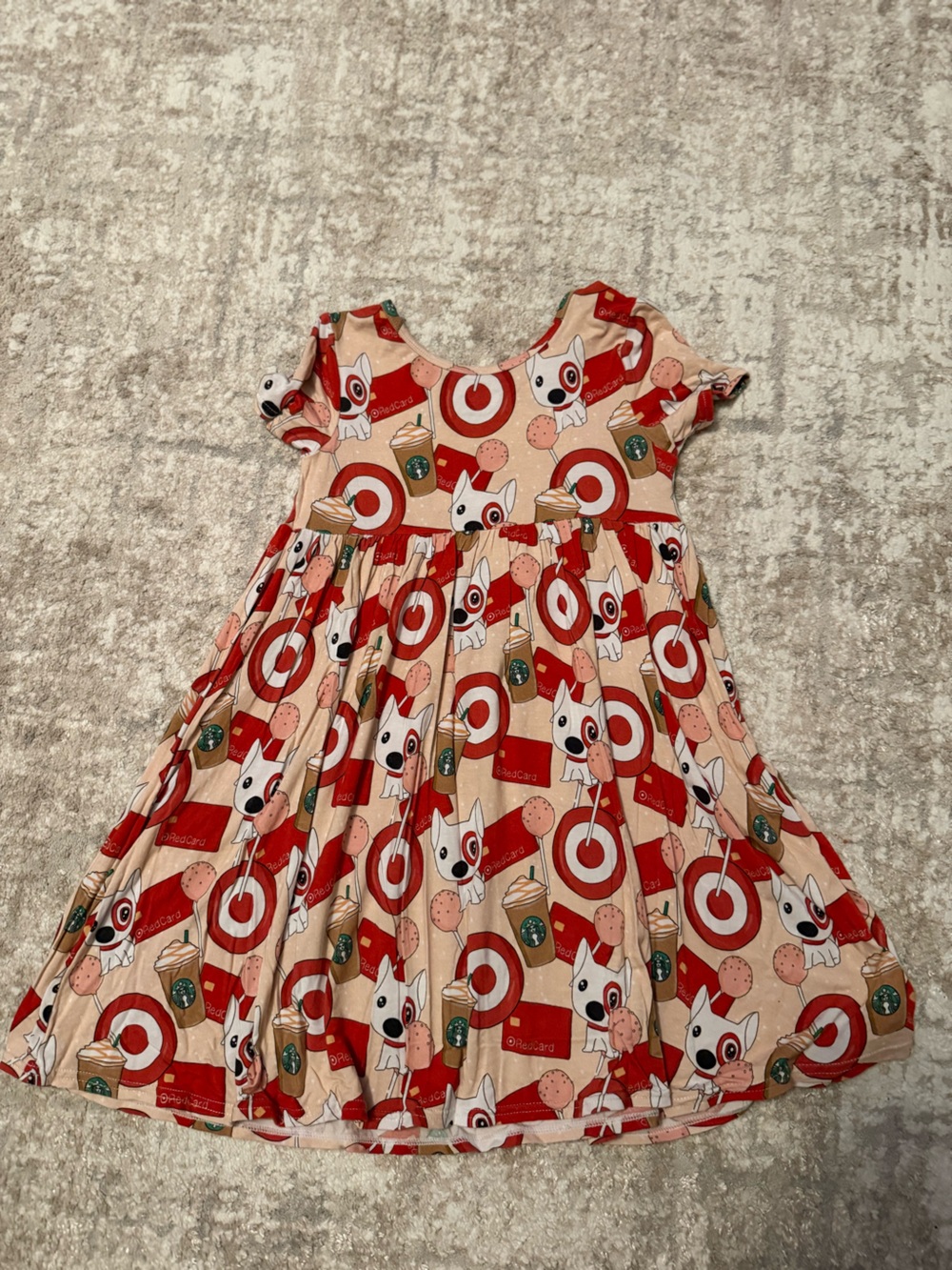 Weiwei Toddler Red & Cream Short-Sleeve Patterned Dress size 5/6T